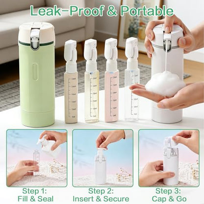 4-in-1 Travel Dispenser Bottle, TSA Approved Leakproof Set | 4-in-1 rotatable Design, Leakproof Hard Shell, 4x30ml/1oz Liquid containers, Portable Organizer Conditioner Lotion Cream Vacation - color: White
