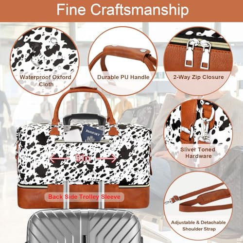 ITIEZY Weekender Bag for Women 21.5" Travel Duffel Large Carry On Bag 3PCS - color: 5-Black Cow