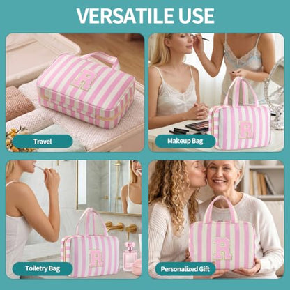 Personalized Travel Hanging Toiletry Bag & Makeup Bag Striped Pink R - color: Striped Pink, size: R