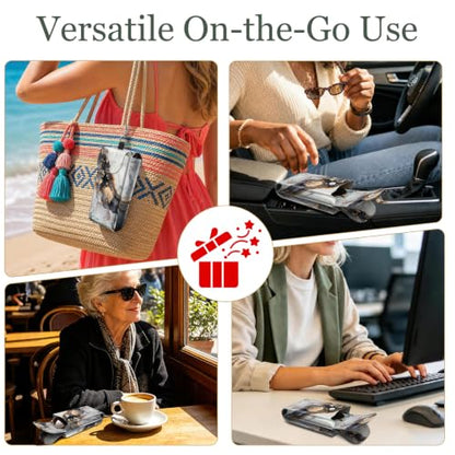 FINTIE Double Glasses Case with Carabiner Hook, Vegan Leather Eyeglass Case - color: Cloudy Marble