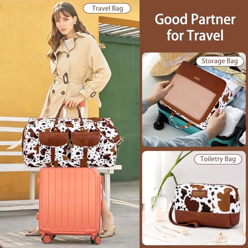 Garment Bag for Travel Convertible Carry on Travel Duffel Bag for Men Women - color: A08-Brown cow