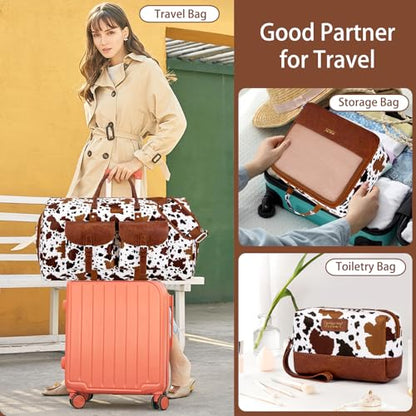 Garment Bag for Travel Convertible Carry on Travel Duffel Bag for Men Women - color: A08-Brown cow