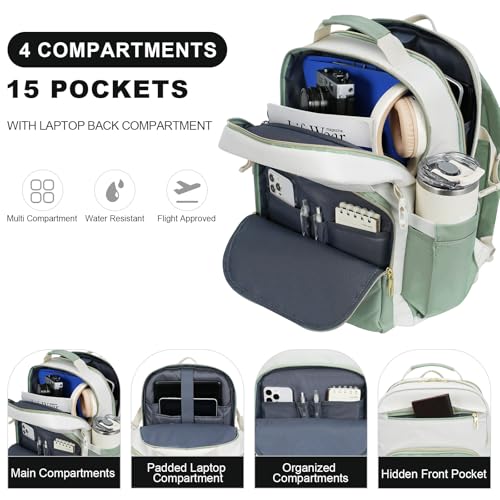 VANKEAN 17.3 Inch Laptop Backpack for Women Large Capacity - color: Beige Light Green, size: 17.3 Inch