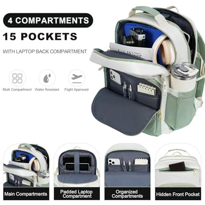 VANKEAN 18 Inch Laptop Backpack for Women Large Capacity - color: Beige Light Green, size: 18 Inch