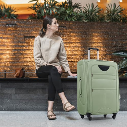 Merax Suitcase Set, Softside 3-Piece Expandable Luggage - color: Light Green(22/26/30)