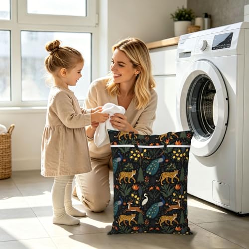 Peacock And Leopard Travel Laundry Bag Washable Dirty Clothes Bag for Gym - color: Peacock And Leopard