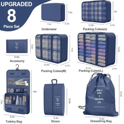 8 Set Packing Cubes for Travel-Navy Blue - color: Navy Blue