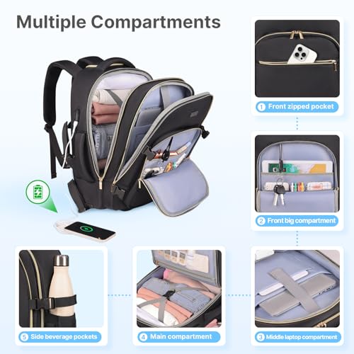 DEVPNR Rolling Backpack for Women, Travel Backpack with Wheels - color: Elegant Black