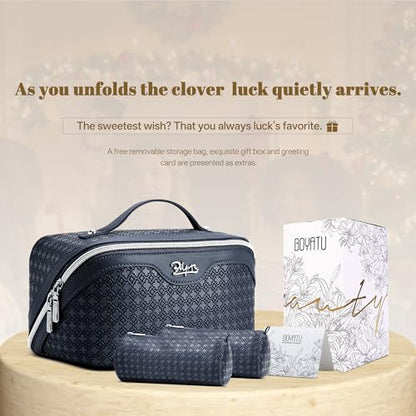 BOYATU Travel Makeup Bag for Women: Four Leaf Clover 3 Pcs Set Cosmetic Bag - color: M-07Blue