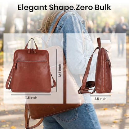 Genuine Leather Backpack for Women, 12.5 Inch, Tan - color: Tan