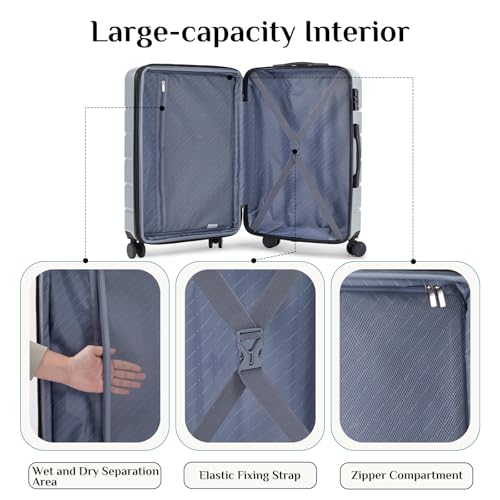 OLIXIS 3-Piece Luggage Set, Carry On Suitcases with Spinner Wheels, Expandable Travel Luggage with TSA Approved Lock & ABS Hard Shell, Light Grey, 20/24/28 Inch - color: Light Grey, size: 20/24/28IN