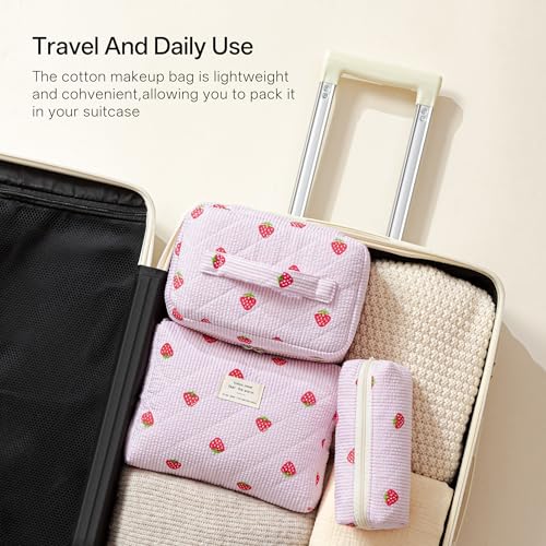 HBselect Quilted Makeup Bag, 3Pcs Cotton Large Travel Makeup Bags Organizer - color: A-3PCS-Floral 47