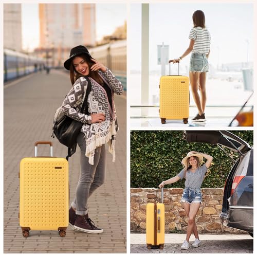Kono 24 Inch Hard Shell Checked Luggage, 4 Spinner Wheels Suitcase, Yellow - color: Yellow, size: Checked-Medium 24-Inch