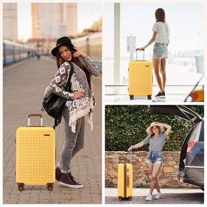 Kono 24 Inch Hard Shell Checked Luggage, 4 Spinner Wheels Suitcase, Yellow - color: Yellow, size: Checked-Medium 24-Inch