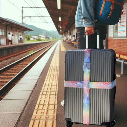 Teeoff 2 Pack Elastic Luggage Straps Adjustable Suitcase Belts Travel Bag Accessories 220CM (Rainbow Wave) - color: Rainbow Wave