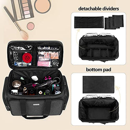 BAFASO Large Makeup Bag Cosmetic Bag with Removable Dividers, Black - color: Black