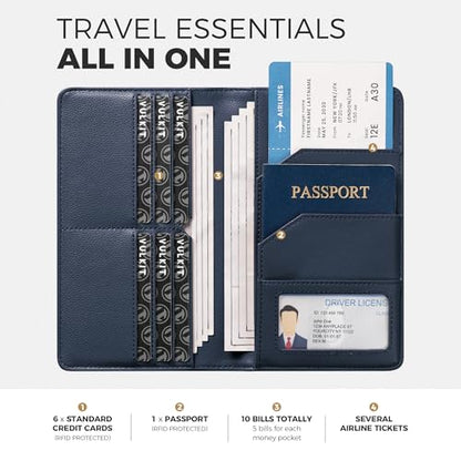 VULKIT Passport Wallet for Travel RFID Blocking Premium Leather - color: Top Grain Navy