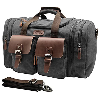 Wildroad Canvas Duffle Bag - 50L Expandable Weekender Overnight Travel Bag - color: Black, size: Large-50L Duffle Bag