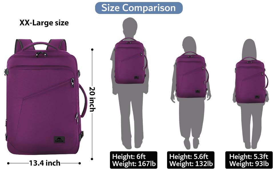MATEIN Large Purple Travel Backpack, Expandable Airplane Backpack for Women - color: Purple, size: XX-Large