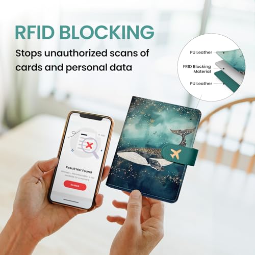 Passport Holder for Travel, RFID Blocking Wallet with Magnetic Closure - color: Z.A-Whale