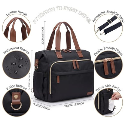 Diaper Bag Backpack Mommy Bag Large Capacity Diaper Backpack Travel Essential Baby Diaper Bag for Mom and Dad, Black (Black) - color: Black