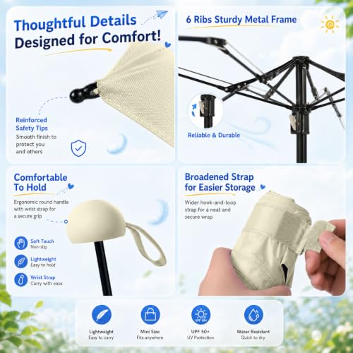 BAODINI Mini Travel Umbrella with UV Sun Protection, Compact Pocket-Size - color: E-2 Pack Green & Creamy Yellow