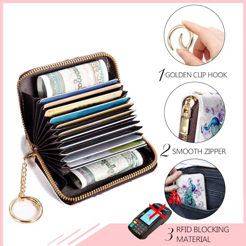 Blusabaca RFID Credit Card Holder Small Women Travel Wallet, Peacock - color: Peacock