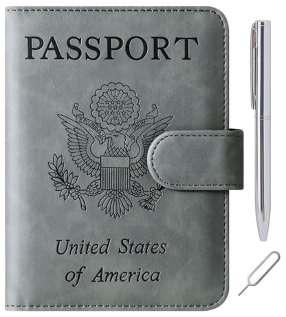 LOHASLIFE Passport Holder for Travel, Rfid Blocking Passport Cover Wallet - color: 120#Grey
