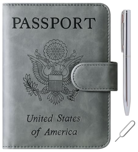 LOHASLIFE Passport Holder for Travel, Rfid Blocking Passport Cover Wallet - color: 120#Grey