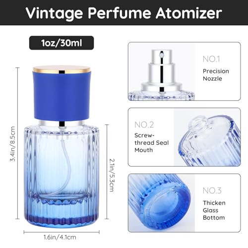 Segbeauty 1oz Glass Perfume Atomizer Empty 2Pack of 1pcs Blue Mini Perfume Bottle Refillable, 1pcs 30ml Black Cologne Travel Bottle, Portable Cologne Sprayer with Travel Refill Tools, Sample Bottles - color: Gradient Black Blue, style: 1oz/30ml