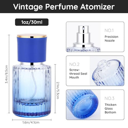 Segbeauty 1oz Glass Perfume Atomizer Empty 2Pack of 1pcs Blue Mini Perfume Bottle Refillable, 1pcs 30ml Black Cologne Travel Bottle, Portable Cologne Sprayer with Travel Refill Tools, Sample Bottles - color: Gradient Black Blue, style: 1oz/30ml