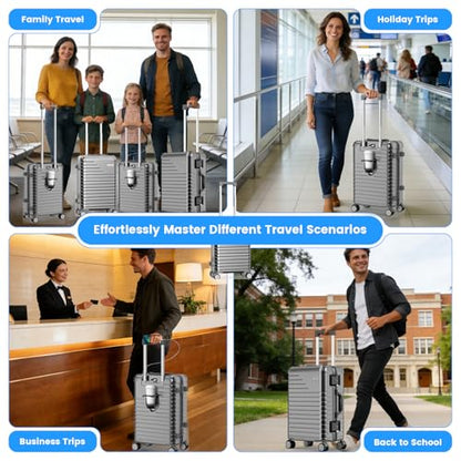 24 Inch Checked Luggage, Zipperless Hard Shell Suitcase - color: Grey, size: 24 Inch