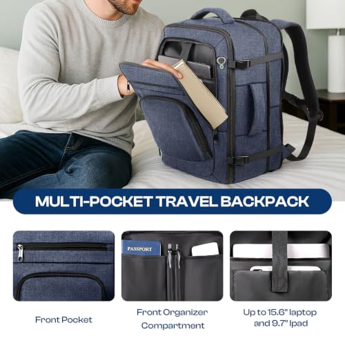 17.3" Laptop Expandable Travel Backpack, TSA Compliant Carry On - color: Blue, size: 17.3Inch