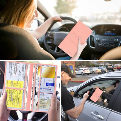 TILDOSAC Car Registration & Insurance Card Holder Leather Auto Glove Box Organizer Document Wallet with Magnetic Shut - color: Standard Pink Upgraded