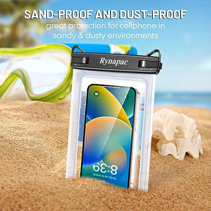 Rynapac IPX8 Waterproof Phone Pouch Up to 8.5", 2Pack Phone Protector Pouch - color: [(Clear)Black+Black] Large Waterproof Phone Pouch, size: Case-friendly [8.5-inch]