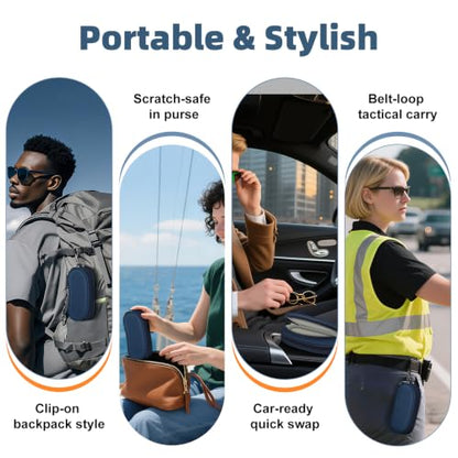 FINTIE Double Sunglasses Case, Soft Portable Eyeglasses Pouch with Clip - color: Dark Blue