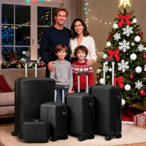 Karl home PP Hard Case Luggage Sets 5 Piece, Black, 12/16/20/24/28" - color: Black, size: 5 Piece Set (12in/16in/20in/24in/28in)