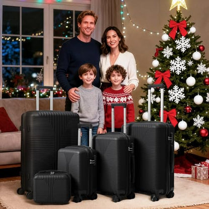 Karl home PP Hard Case Luggage Sets 5 Piece, Black, 12/16/20/24/28" - color: Black, size: 5 Piece Set (12in/16in/20in/24in/28in)