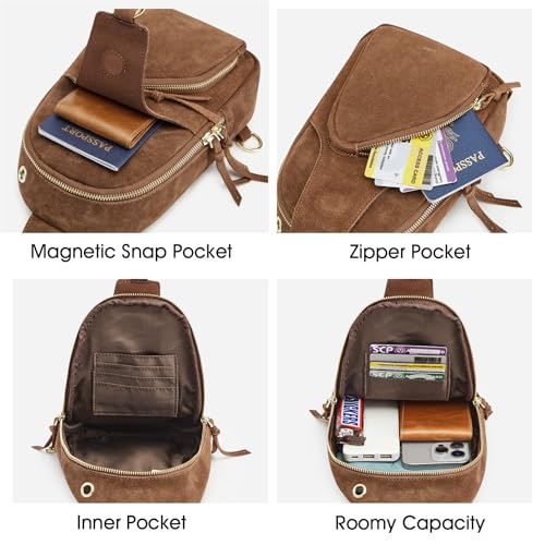 Kattee Sling Bag for Women, Genuine Suede Leather Crossbody Bags - color: Suede Coffee