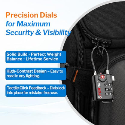Forge TSA Approved Luggage Locks, Open Alert Cable Lock, Black, 4 Pack - color: Black 4 Pack