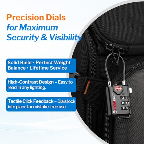 Forge TSA Approved Luggage Locks, Open Alert Cable Lock, Black, 4 Pack - color: Black 4 Pack