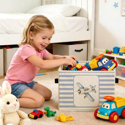 Airplane & Hot Air Balloon Storage Basket, Blue Stripe Foldable Toy Bin - color: Airplane & Hot Air Balloon