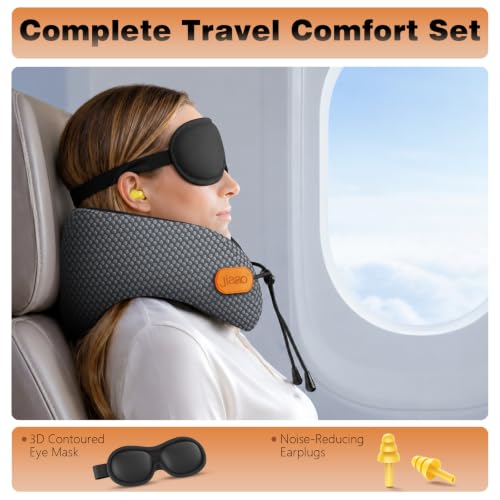 jiaao Travel Pillow,Airplane Neck Pillow with 360° Neck and Chin Support - color: Black & Gray(drawstring)