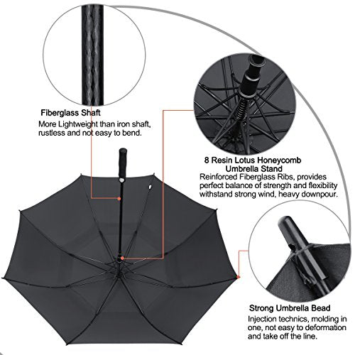 G4Free 47/54/62/68/72 Inch Golf Umbrella Windproof Auto Open Large Umbrella - color: Black, size: 47 inch