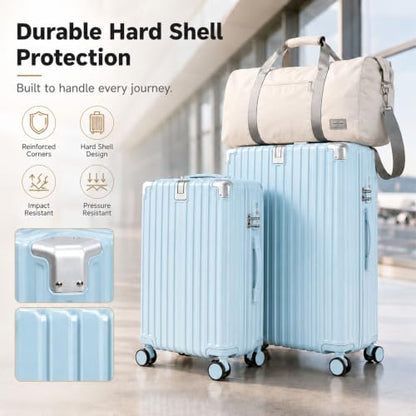 3 Piece Hardside Luggage Set with Spinner Wheels, TSA Lock, Lavender - color: light blue
