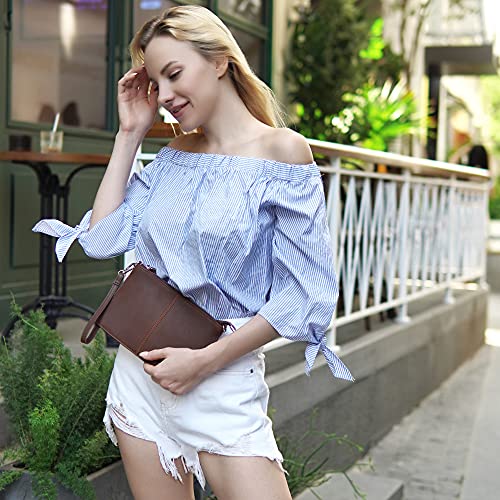 befen Genuine Leather Small Crossbody Bags for Women Wristlet Wallet Purses - color: Crazy Horse Leather - Brown