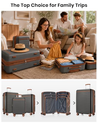Kono 3-Piece Luggage Set 20/24/28 Expandable Hardshell Long Trips Grey - color: Grey, size: 3-piece set (20/24/28)