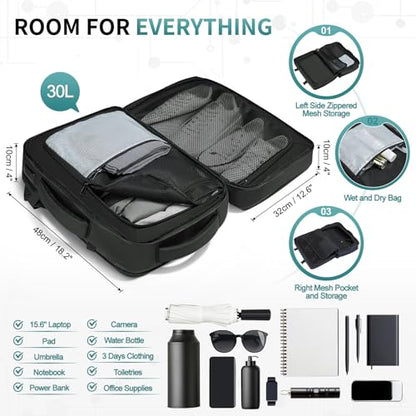 30L Lay Flat Travel Backpack for 16 Inch Laptop Carry On Black - color: Black