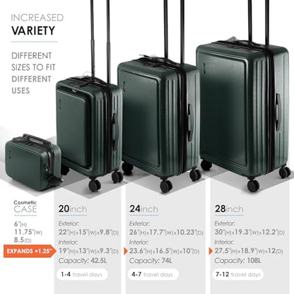 TRAVELARIM 4 Piece Luggage Sets with Spinner Wheels, Travel Suitcase Set - color: Green, size: 4 Piece Set (20/24/28)