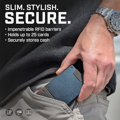 PROOF Slim Minimalist Wallets for Men | Leather & Metal | RFID Wallet - color: Olive Drab Green